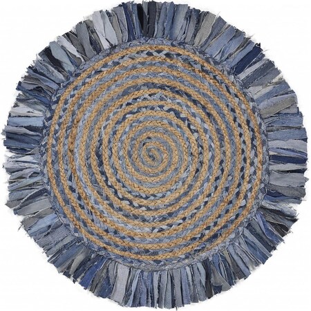 Palacedesigns 66 x 66 in. Denim Blue & Natural Jute Round Swirl Fringed Rug PA2473860